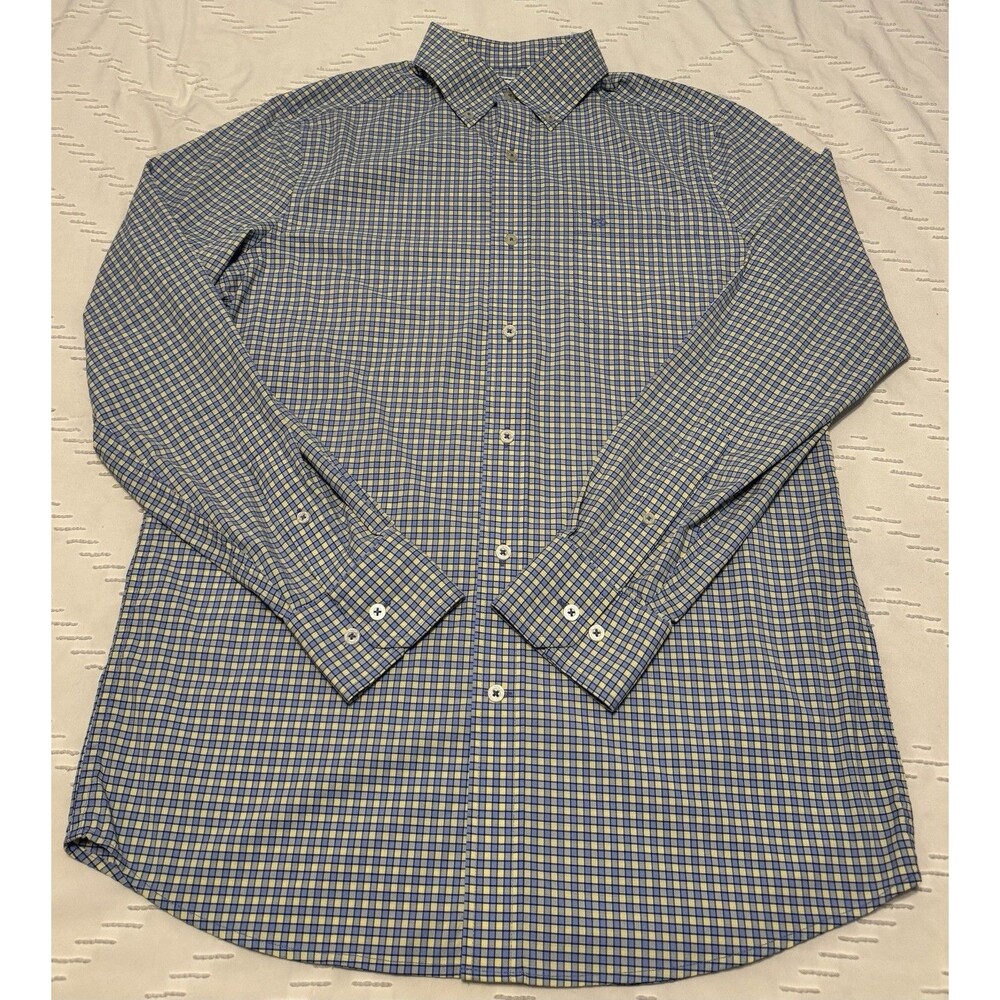 Southern Tide Intercoastal Shirt Size S Blue Yellow Plaid Performance Stretch